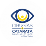 Logo Cirugías de Catarata para el adulto mayor imagen de un ojo combinando los colores azul y amarillo de visualiza