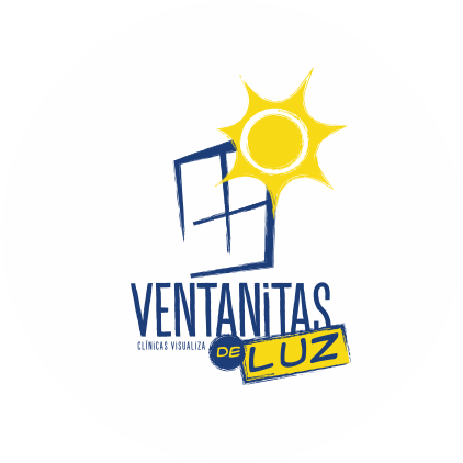 logo ventanitas de luz Imagen de la silueta de una ventana color azul y del lado superior derecho el dibujo de un sol color amarillo y en la parte inferior un texto: Ventanitas de luz clínicas visualiza